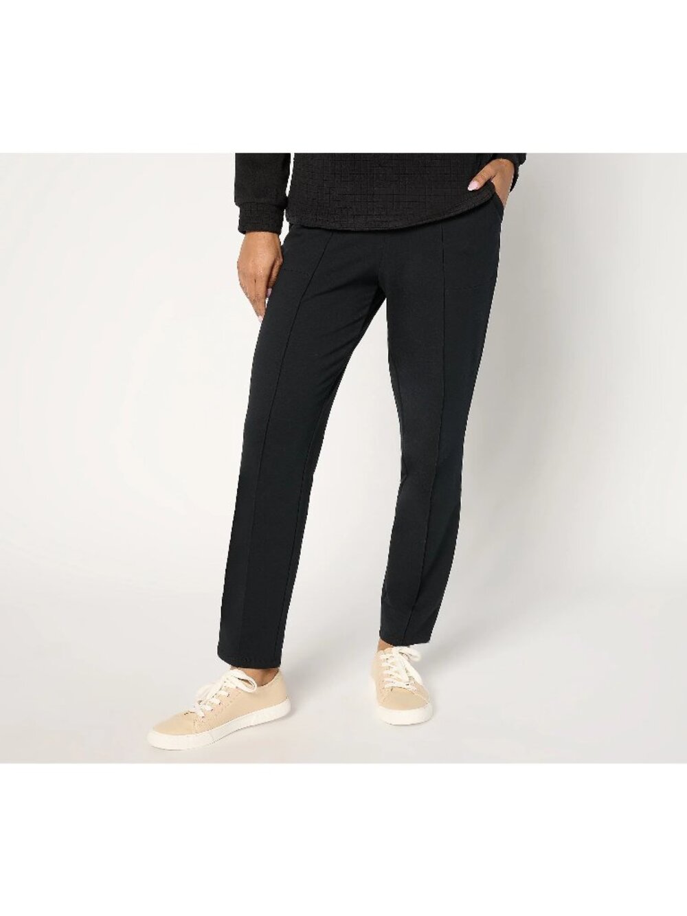 Sport Savvy Petite French Terry Pintuck Pull On Pant Size Medium Black Active